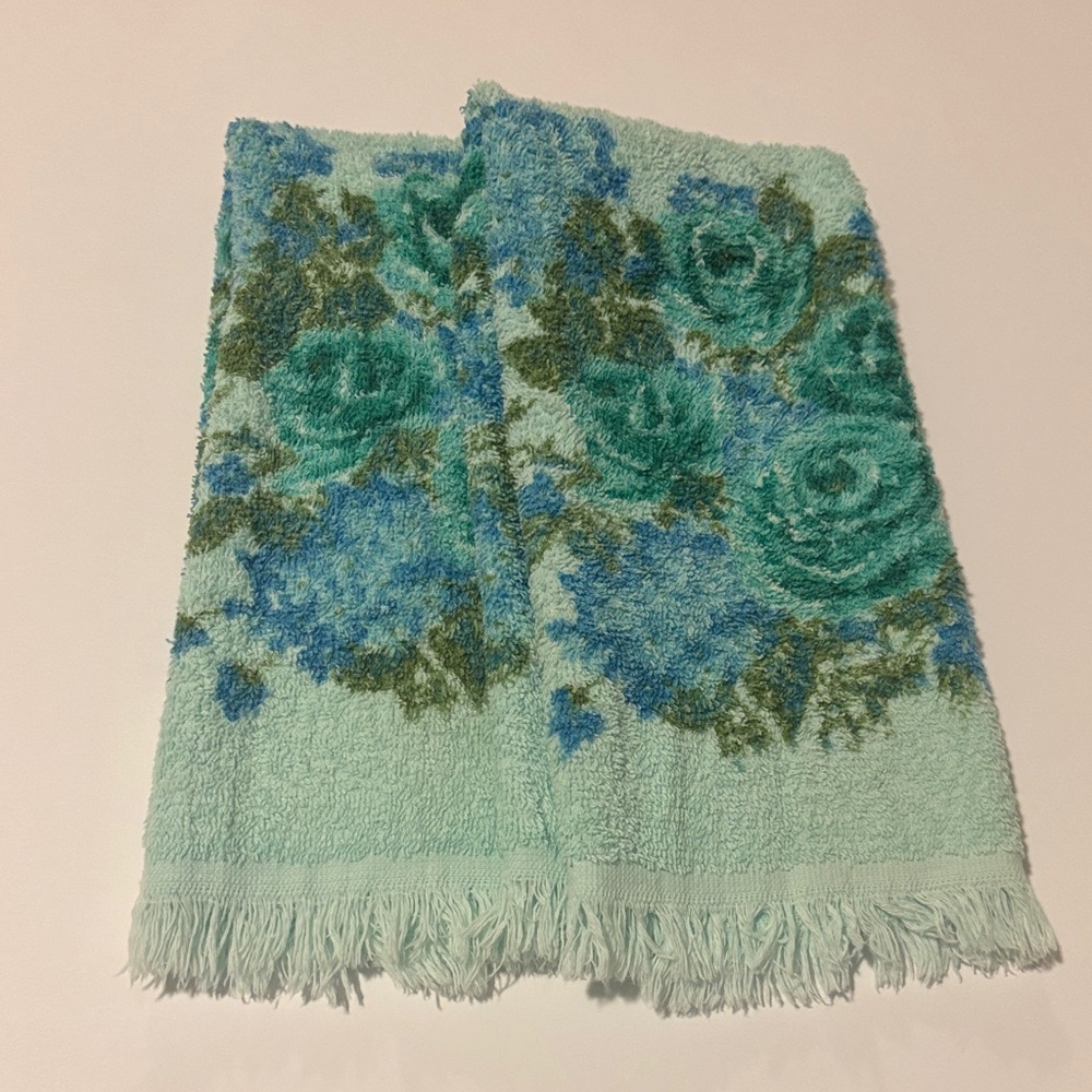 Sears All Cotton Made in USA Floral Hand Towels Set of Two